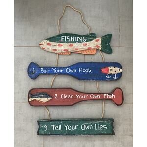 Fishing Rules Plaque 3D Carved Nautical items Spell out Humorous Rules 20"x20"
